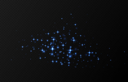Blue sparkling stars, shiny particles light effect, transparent flying stardust textureのイラスト素材