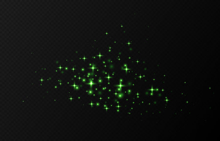 Green sparkling stars, shiny particles light effect, transparent flying stardust textureのイラスト素材