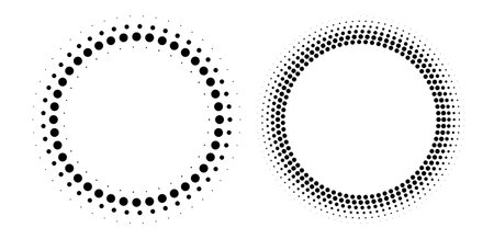Halftone circle frame, radial dots pattern, abstract vintage circular graphic element.のイラスト素材