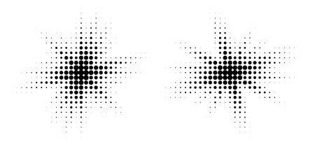 Halftone burst effect, dot pattern texture, abstract explosion splash isolated on white.のイラスト素材