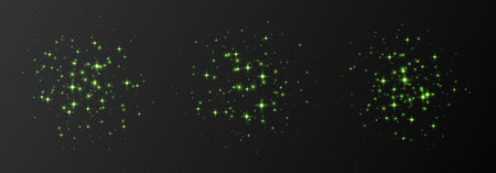Green sparkling stars, shiny particles light effect, transparent flying stardust textureのイラスト素材