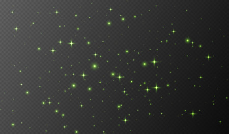 Green sparkling stars, shiny particles light effect, transparent flying stardust textureのイラスト素材