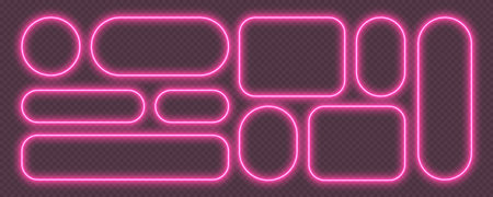 Neon glowing frames, pink night banners light effect, bright illuminated borders.のイラスト素材