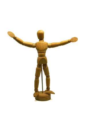 welcoming wooden mannequin, puppet, isolatedの写真素材