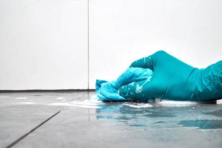 Cleaning concept - Cleaning the floor in the shower.の写真素材
