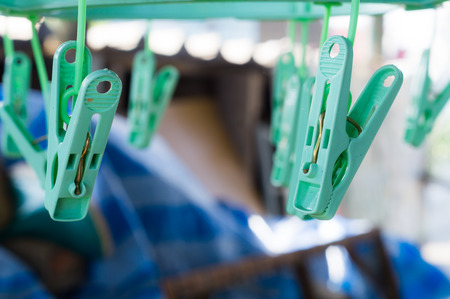 Green clothespinの写真素材