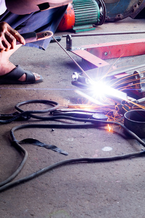Action of welding metal by using electric spark.の写真素材