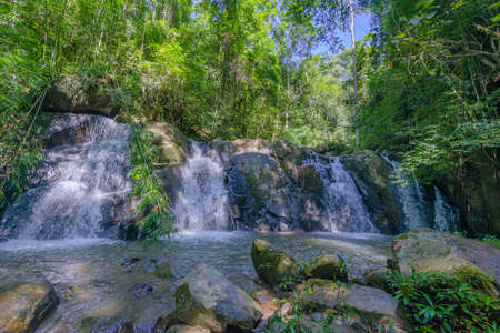 Beautiful four waterfalls in Sapun forest at Nan, Northern of Thailandの写真素材