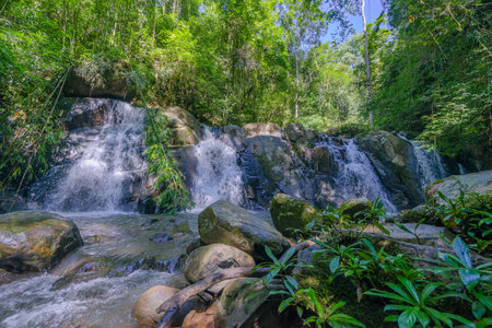 Beautiful four waterfalls in Sapun forest at Nan, Northern of Thailandの写真素材