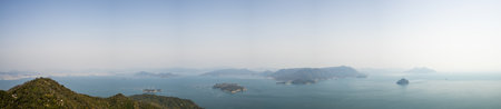 Beautiful panorama scenic of Onasabi Island from Mount Misen observatory at Miyajima Island at Hiroshima, Japan.の写真素材