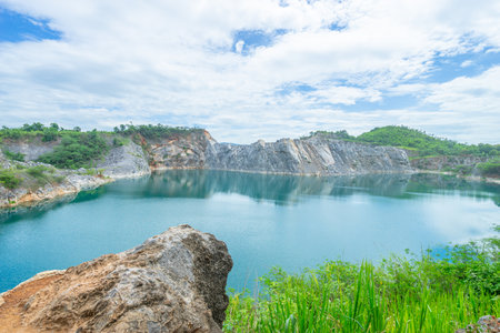 Blue lagoon in rock mountain surround in the local area called Phu Pha Man District, Khon Kaen,...