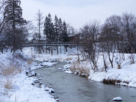Suspension bridge of Ooide and Himekawa Riverの写真素材