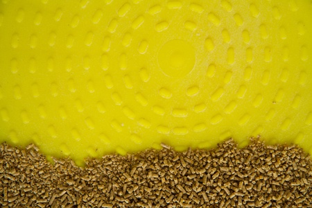 Pelleted Compound Feed for chicken on tray.の写真素材