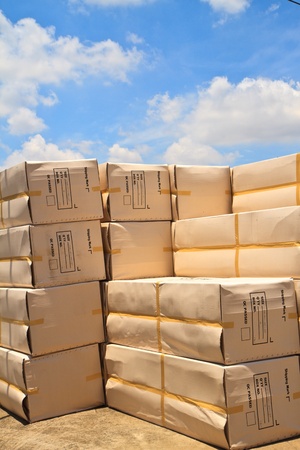big carton boxes on sky background の写真素材