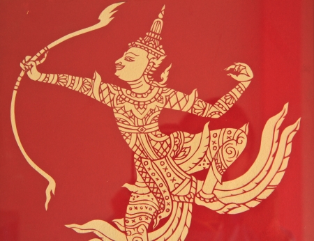 Thai painting on red backgroundの写真素材