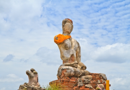 Buddha image , ruins ,on blue sky backgroundの写真素材