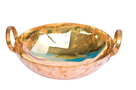 Brass pan isolated on white background の写真素材