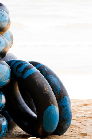 group black life buoy on beachの写真素材