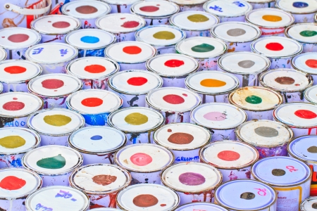 paint buckets with various colorsのeditorial素材