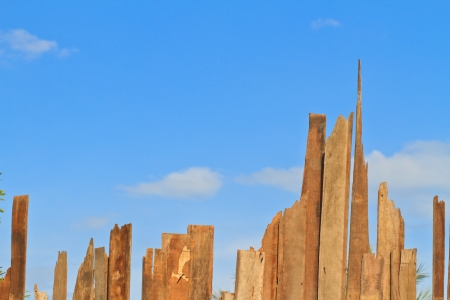 Old wood plank texture on blue sky, Can use  backgroundの写真素材