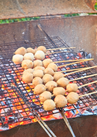 The meat ball on the grillの写真素材