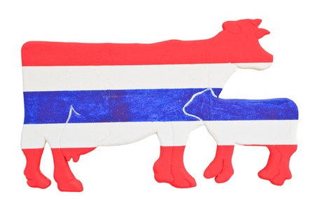dairy cattle and calf make from a foam,  paint Thailand flag color, Isolated on whiteの写真素材