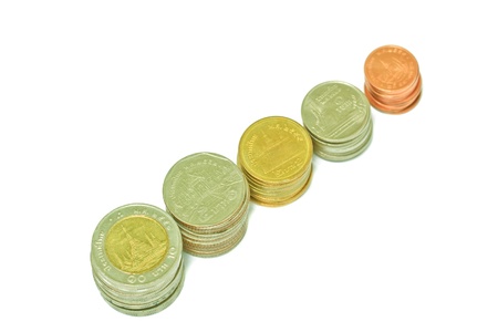 A few Thai coins on white backgroundの写真素材