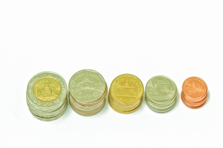 A few Thai coins on white backgroundの写真素材
