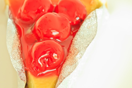 Close up fresh cake,  Chery on topの写真素材