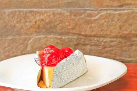 Close up fresh cake,  Chery on topの写真素材