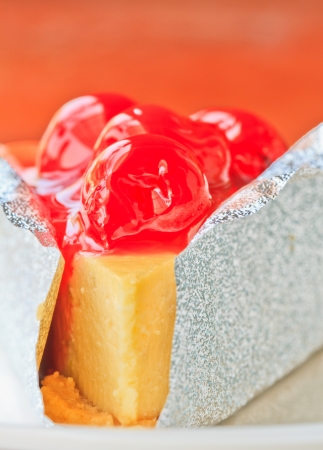 Close up fresh cake,  Chery on topの写真素材