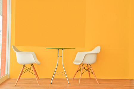 the modern office interior design and yellow wall の写真素材