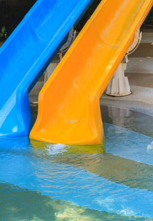 Closeup high angle shot of slider and empty swimming pool