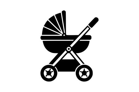 This striking black and white vector illustration features a stylized silhouette of a baby stroller, also known as a pram or carriage. The clean, modern design is perfect for a wide range of applications, from websites and mobile apps to print materials and marketing campaigns. The iconic imagery of a stroller evokes themes of parenting, childcare, family, and new beginnings. Its minimalist aesthetic ensures versatility, making it suitable for businesses in the baby product industry, parenting blogs, healthcare providers, and any organization related to children and families. The isolated graphic on a white background allows for easy integration into various designs without clashing with existing color schemes. This high-quality vector art is scalable to any size without loss of resolution, providing flexibility for designers and marketers. Use this timeless symbol to represent concepts like travel with infants, nursery essentials, or the journey of parenthood. Its universal appeal makes it an excellent choice for conveying warmth, care, and the excitement of raising a child. This graphic is ideal for creating engaging visuals for social media posts, advertisements, informational brochures, and website elements.のイラスト素材