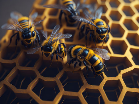 bees on honeycomb closeup. Generative AIの素材