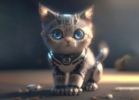 Cute robot cat 3d. AI generatedの素材