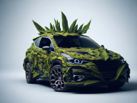 Car made out of leave, eco car concept. AI Generatedの素材