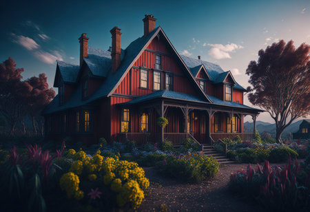Dreamscape fantasy colorful house. AI Generatedの素材