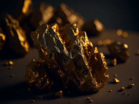 closeup of golden nugget on dark background. AI Generatedの素材