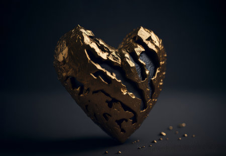 Gold nugget heart. Gold and black heart, AI Generatedの素材