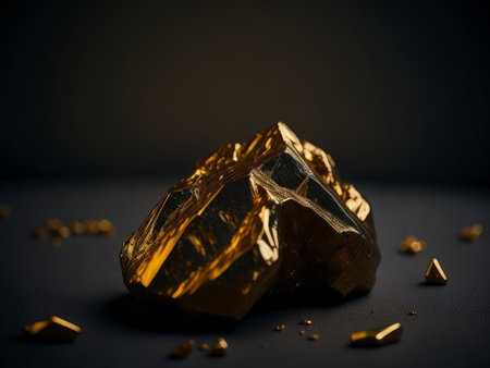 closeup of golden nugget on dark background. AI Generatedの素材