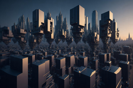 Fractal futuristic cubic city. AI Generatedの素材