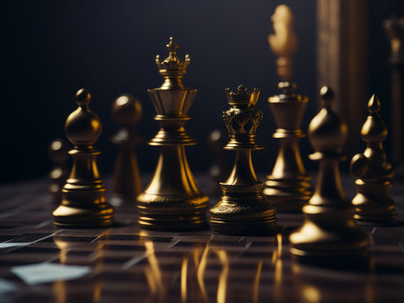 Chess pieces on the chessboard. AI Generatedの素材