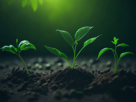 Little green plant growing up on the ground. AI Generatedの素材