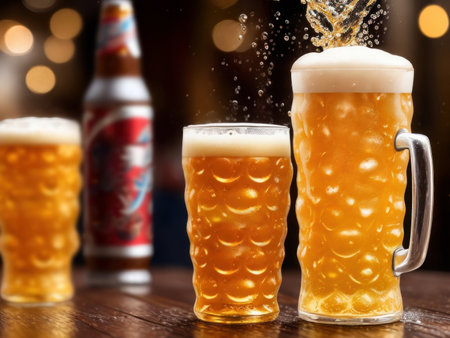 Glass of cold beer on the table in pub. AI generatedの素材