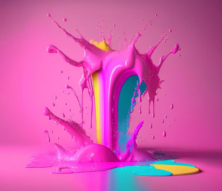Abstract rainbow paint splashes, AI generatedの素材