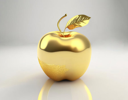 Golden apple on white background, AI generatedの素材