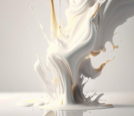 Abstract white painting splash with a little bit yellow and black drops, AI generatedの素材