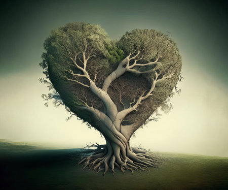 Heart shaped green tree, AI generatedの素材
