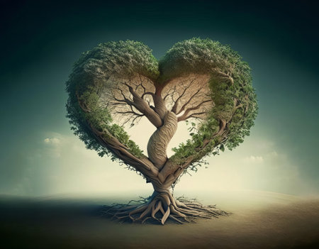 Heart shaped green tree, AI generatedの素材